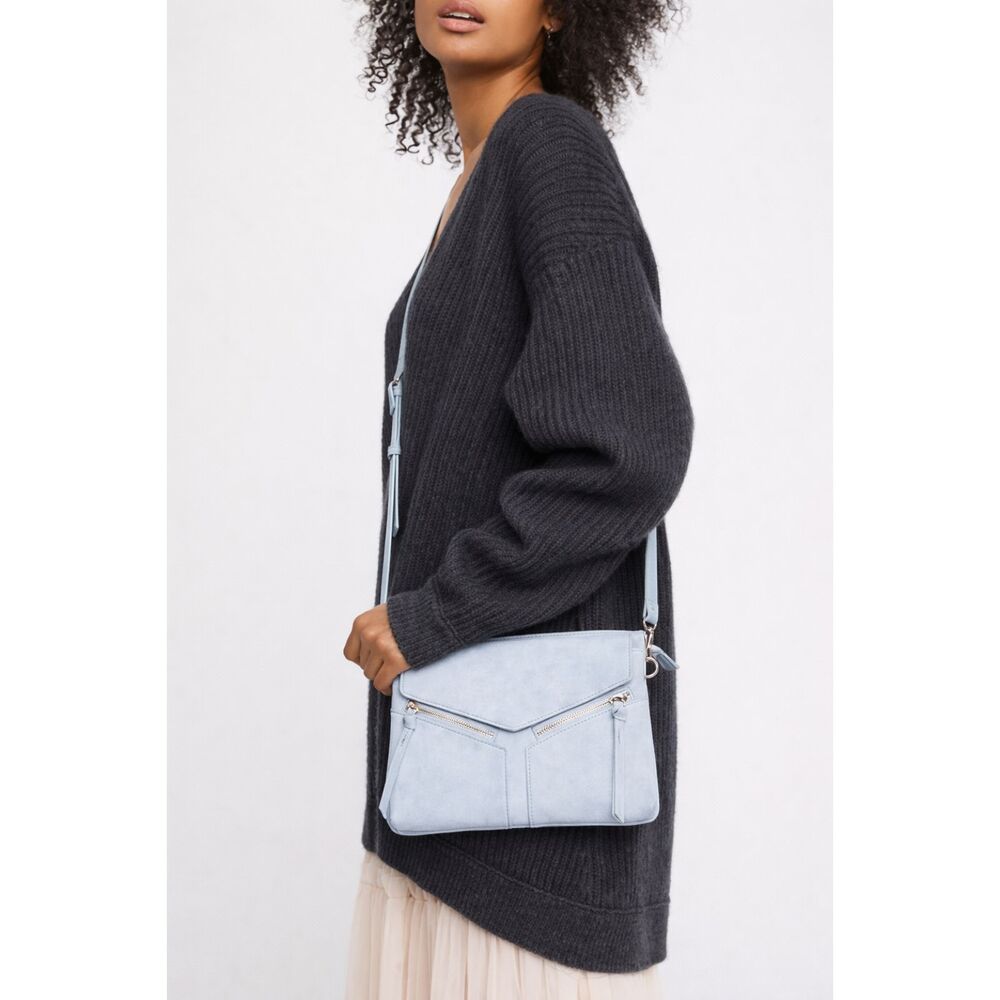 Free People Vegan Leather Crossbody Bag Blue Envelope Flap Adjustable Strap